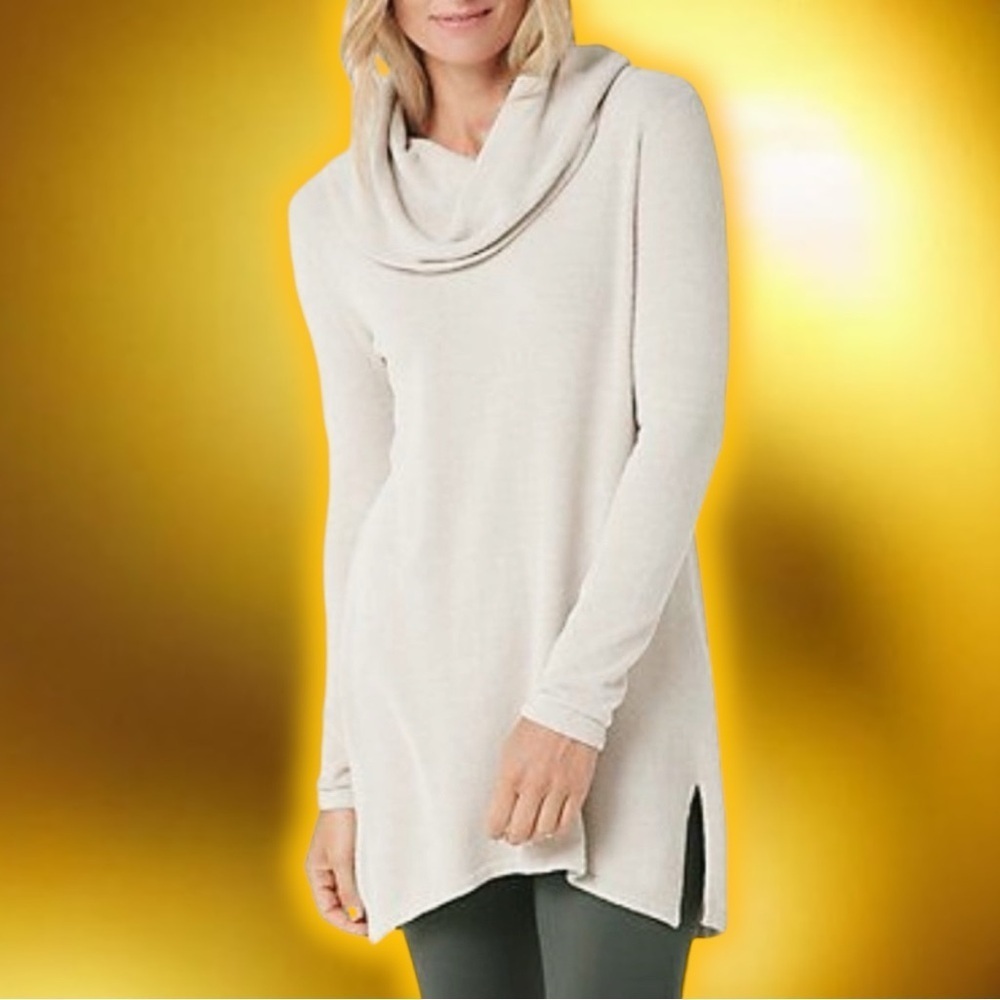 Barefoot Dreams Cozychic Ultra Lite Cowl Neck Pullover Tunic in Dark Khaki Sz XS
